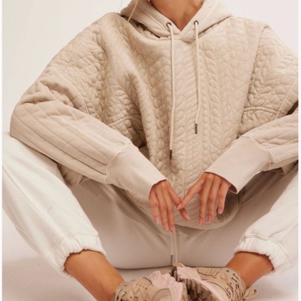 Free People FP Movement Quilted Hoodie Cream Oversized Pullover Small